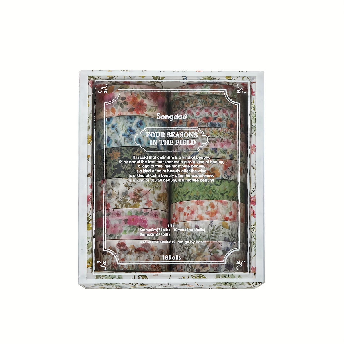 TEMU 18 Rolls Of Four-season Plant And Washi Tape, Easy To Tear, Various Colors, Suitable For Decorating Display Screen Borders, Diary, Photo Album,
