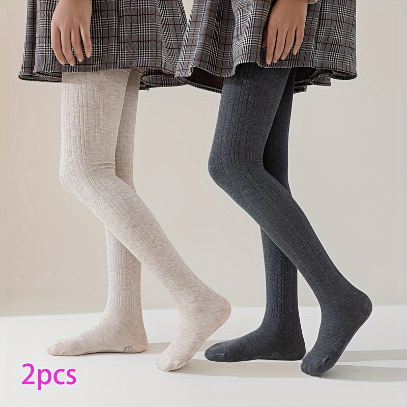 

2pcs Striped Knit Tights - , -fit, Mid- Pantyhose Comfortable Waistband And