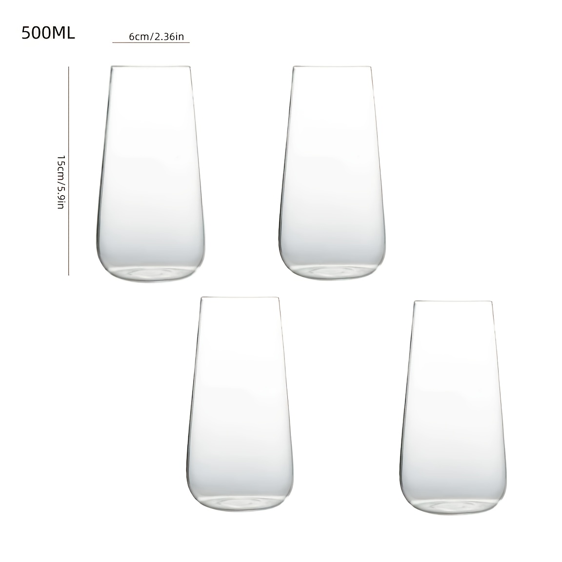 E-shop 4-teiliges Wasserbecher-Set, 500ml (16.9Oz) großer Becher, transparentes Kristallglas, leichtes Glas, für Fruchtsaft, Eistee, , Küchen- und