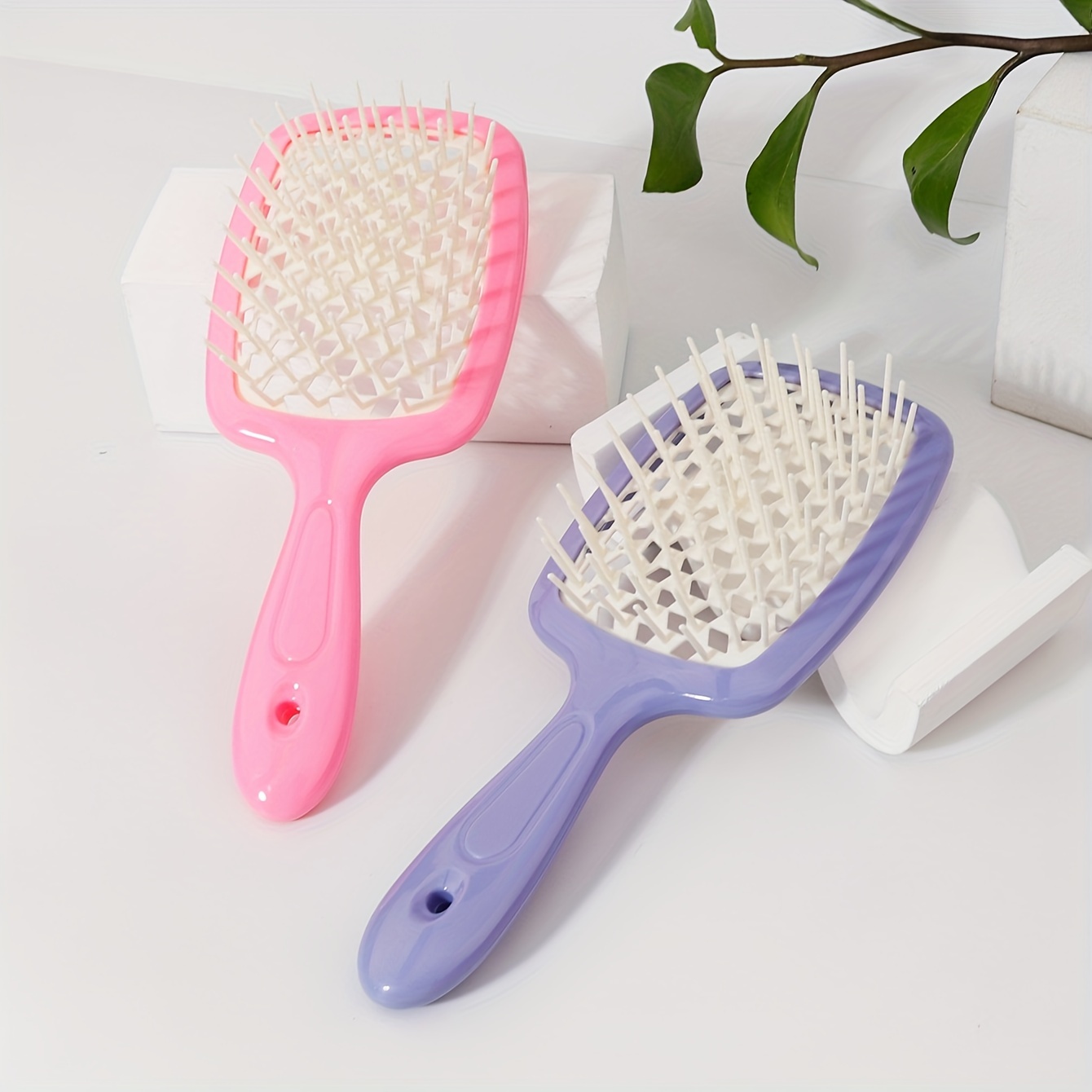 

2pcs Detangling Hair Brush Set, Plastic Bristle Comb For Normal Hair, For Scalp Exfoliation, Abs Handle Detangler Combs For Women