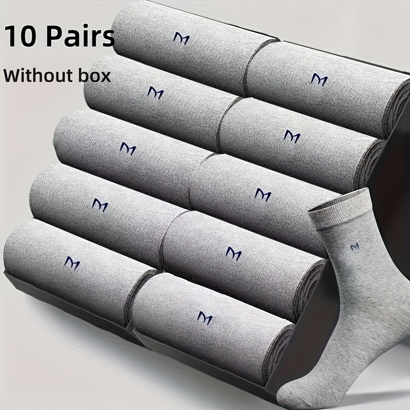 10 Paar Heren Mid-Calf Crew Sokken - Ademende Comfortabele Sportsocken met M-Patroon Design, Vochtregulerend & Boogondersteuning voor Basketbal, Hardlopen, Gym - Duurzame Casual Sportsokken (Effen Kleuren, Geen Doos Inbegrepen), Basketbalsokken, Loopuitrusting, Strak Ontwerp, Comfortabele Pasvorm, Ademend Materiaal, Actieve Levensstijl, Eenvoudige Mode, Lichtgewicht Constructie, Fitnessliefhebbers
