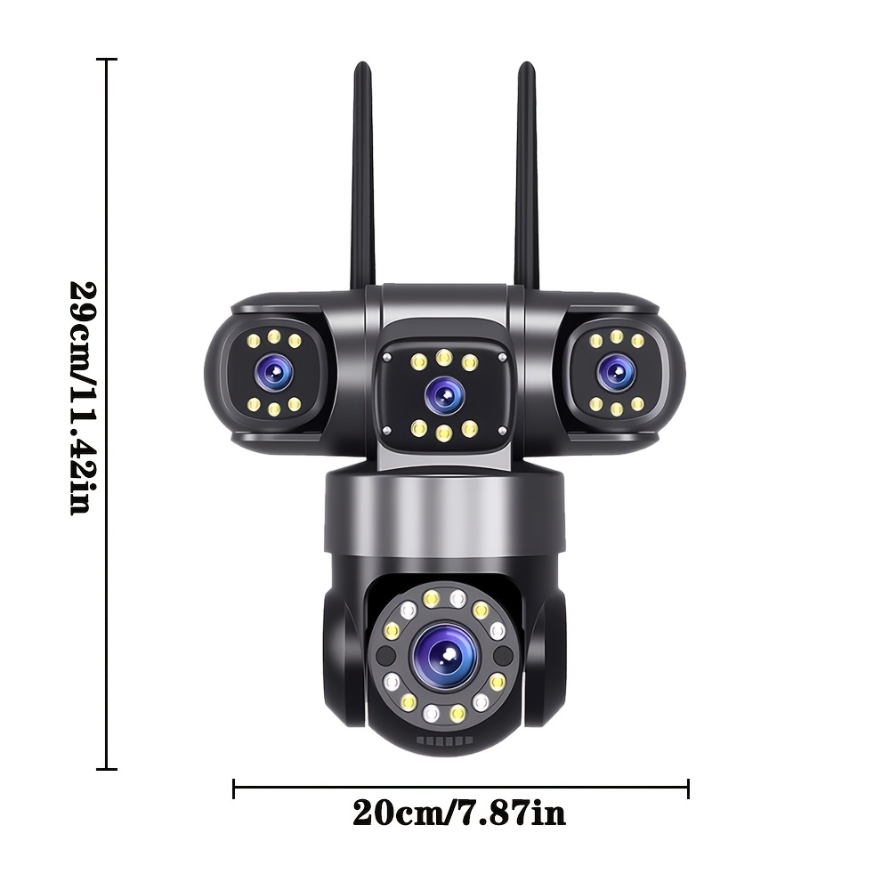 4MP QHD Home Security Outdoor WiFi Camera 4 Lens 4 Screen Home Security Camera (power Adapter Not Included) Outdoor Wireless Camera, 2.4GHz WiFi, 360°PTZ Pan/Tilt Rotation, Motion Detection Tracking, Two-Way Voice Intercom, Full Color Night Vision