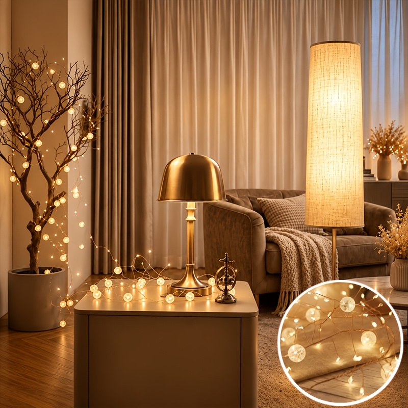 TEMU Extra-long 205cm/80.71inch Crackle-glass Ball Fairy Light String - Perfect For Bedrooms, Home Decor, Birthdays, Weddings, Parties, Ramadan,