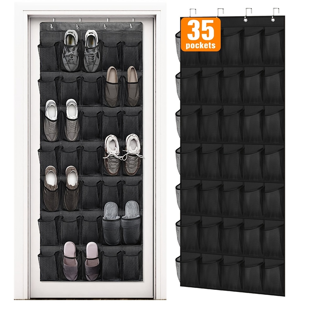 TEMU 35-pocket Over The Door Shoe Organizer, Canvas Hanging Shoe Storage Bag With 4 Metal Hooks, Lightweight Door Or Closet Mounted Shoe Rack