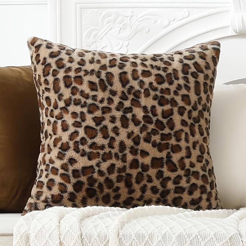 TEMU 1pc Soft Leopard Print Throw Pillow Cover, 18x18 Inch Two-sided Plush Decorative Cushion Case For Sofa Couch Bedroom, Cozy Animal Decor, No