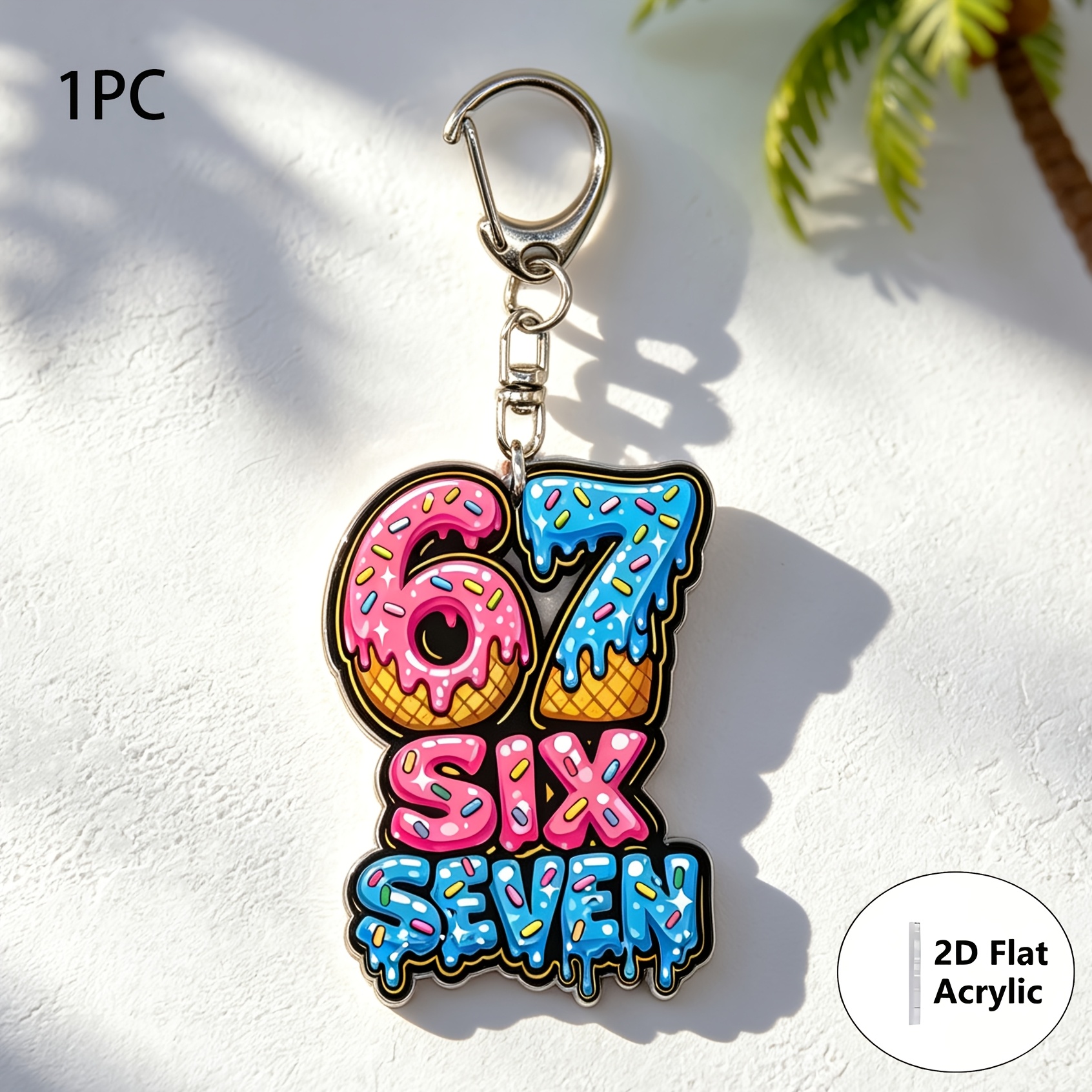TEMU 2D Plat 1pc "67 " Glace Acrilique Dessin Ornament Porte-clés Acrilique Additions Sac pour Cadeaux Amis