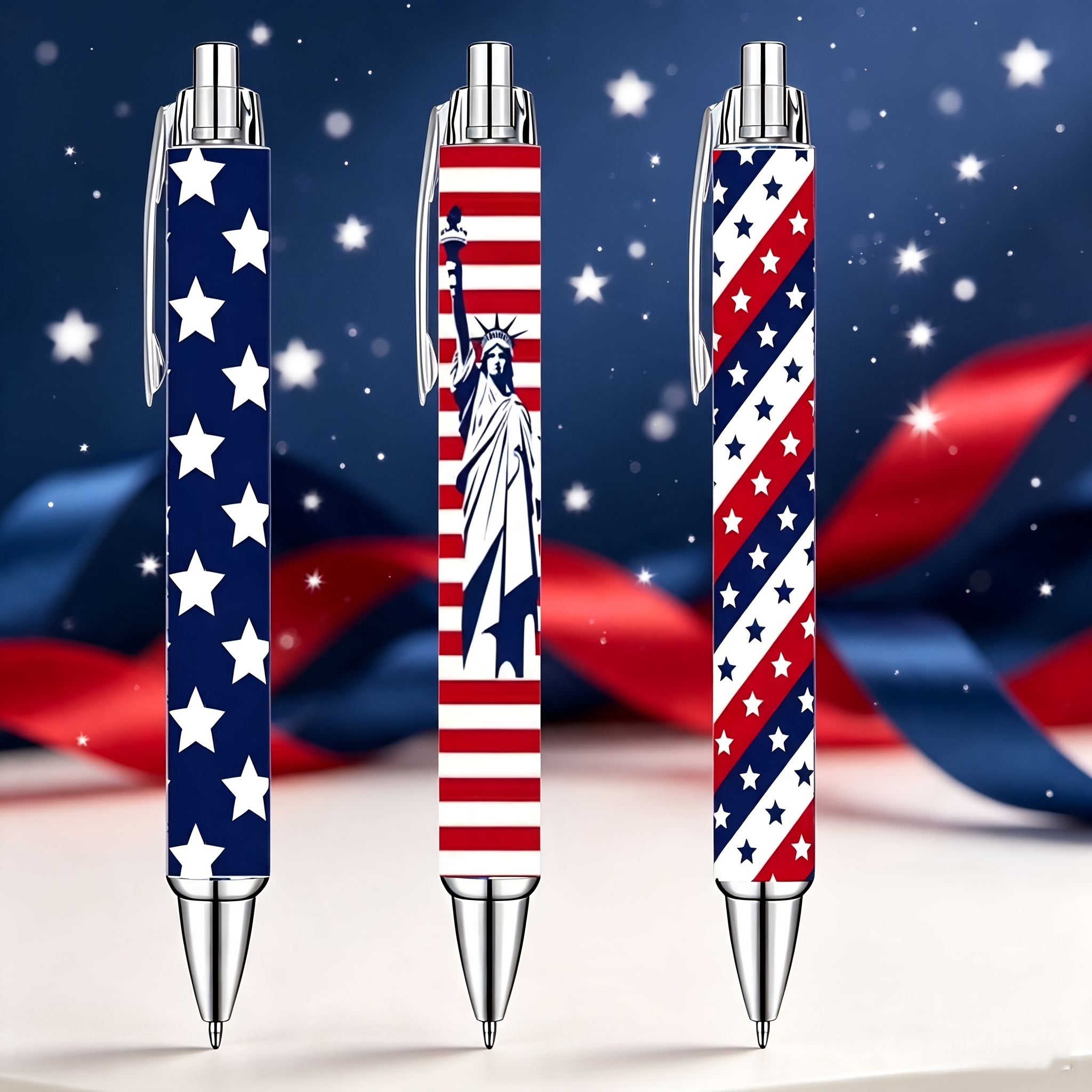 TEMU Lot de 3 stylos à bille américains à , stylos imprimés Statue de rayée, cadeaux de papeterie de bureau commémoratifs pour , papeterie de bureau