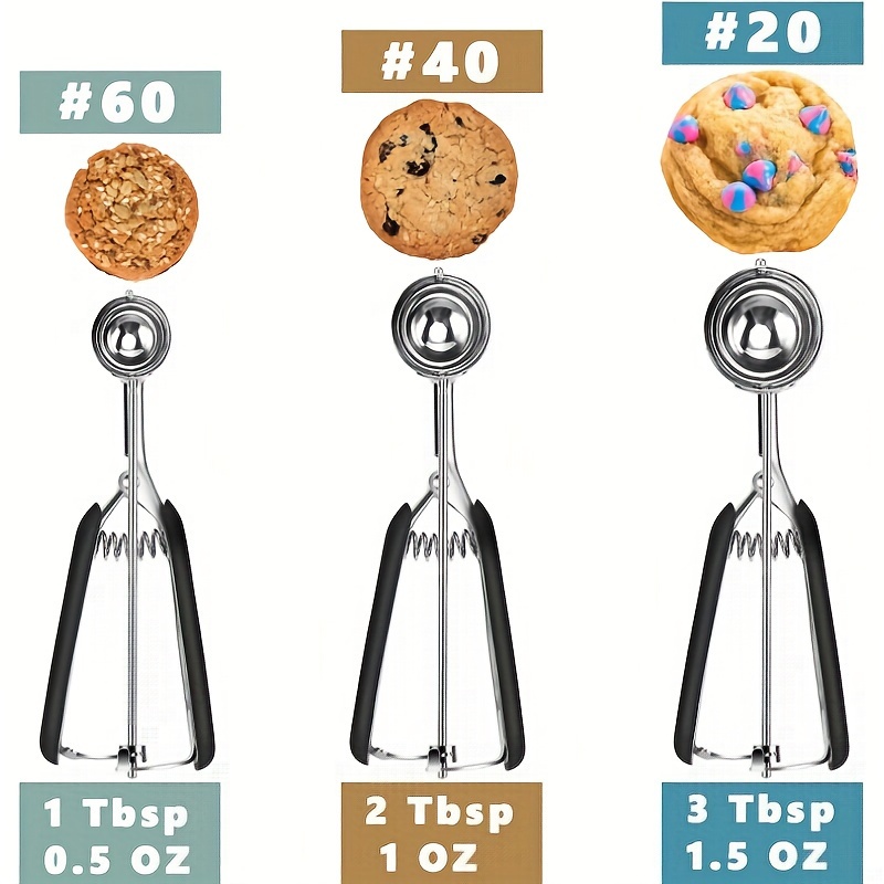 

1/3pcs Stainless Steel Cookie Set With Non-slip Rubber Handle, Uncharged , Includes 1/2/3 Sizes, 18/8 Baking With Trigger Release For Ice Cream Dough