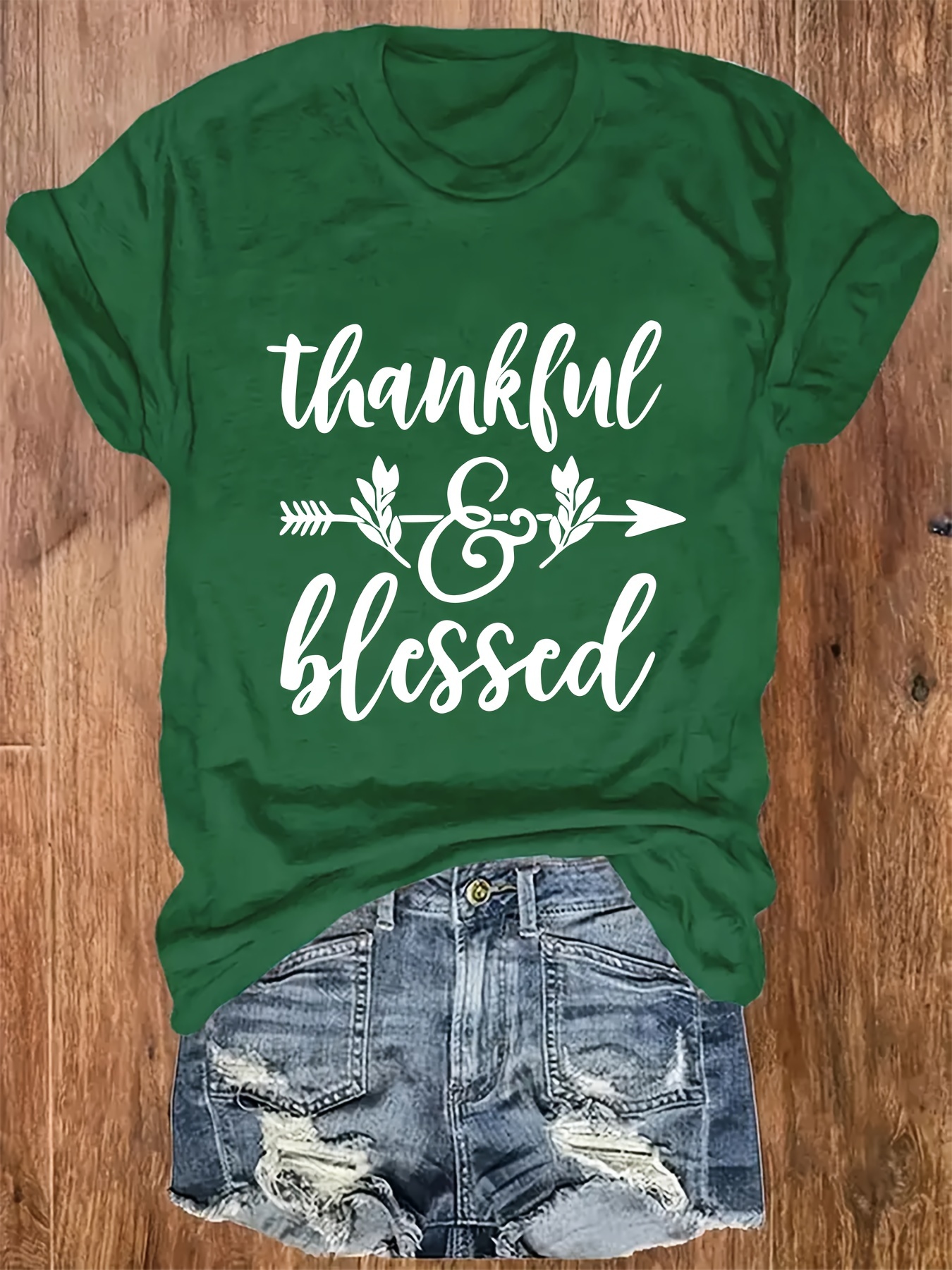 plus size thankful blessed print t shirt casual crew neck short sleeve top for spring summer womens plus size clothing