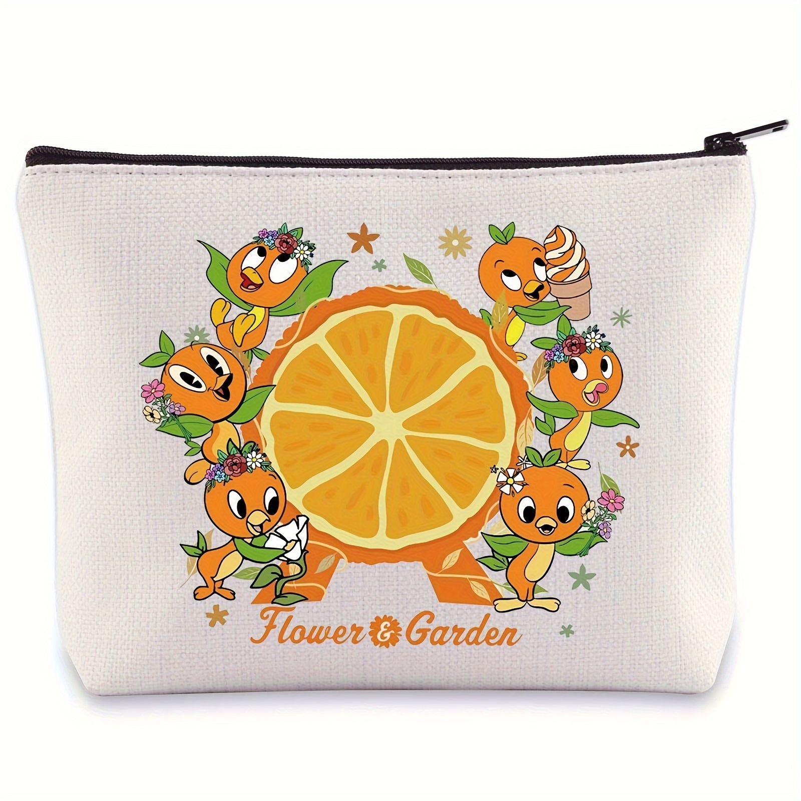 

Orange Bird Cosmetic Bag Orange Bird Lovers Gift Flower And Garden Orange Bird Makeup Zipper Pouch Bag
