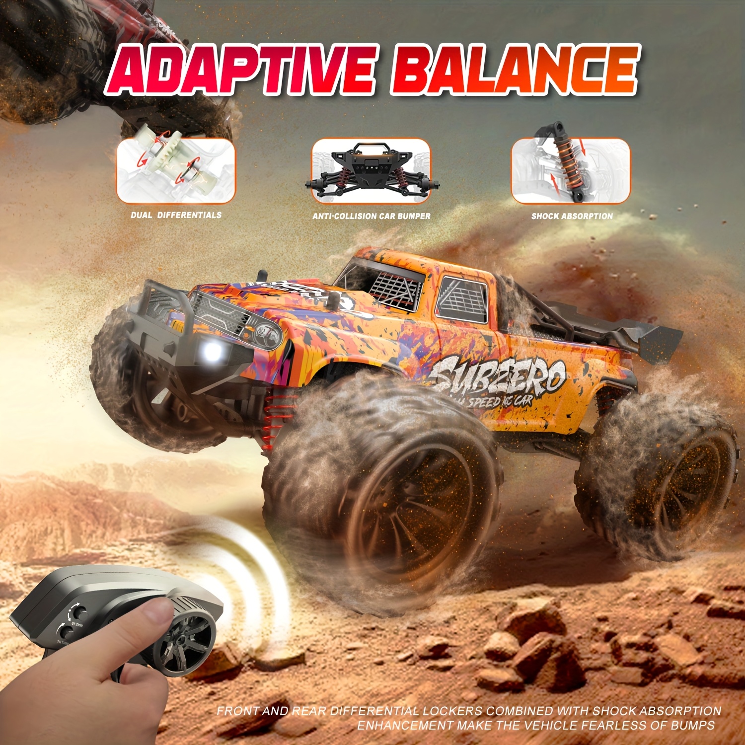 1:16 RC Car, 48Km/h 4WD RC Off-road Vehicle with High Speed Motor, RC Stunt Car with Metal Hydraulic Shock Absorber And Alloy Differential, High Speed Drift Truck, RC Off-road Toy, Ideal Holiday Gift