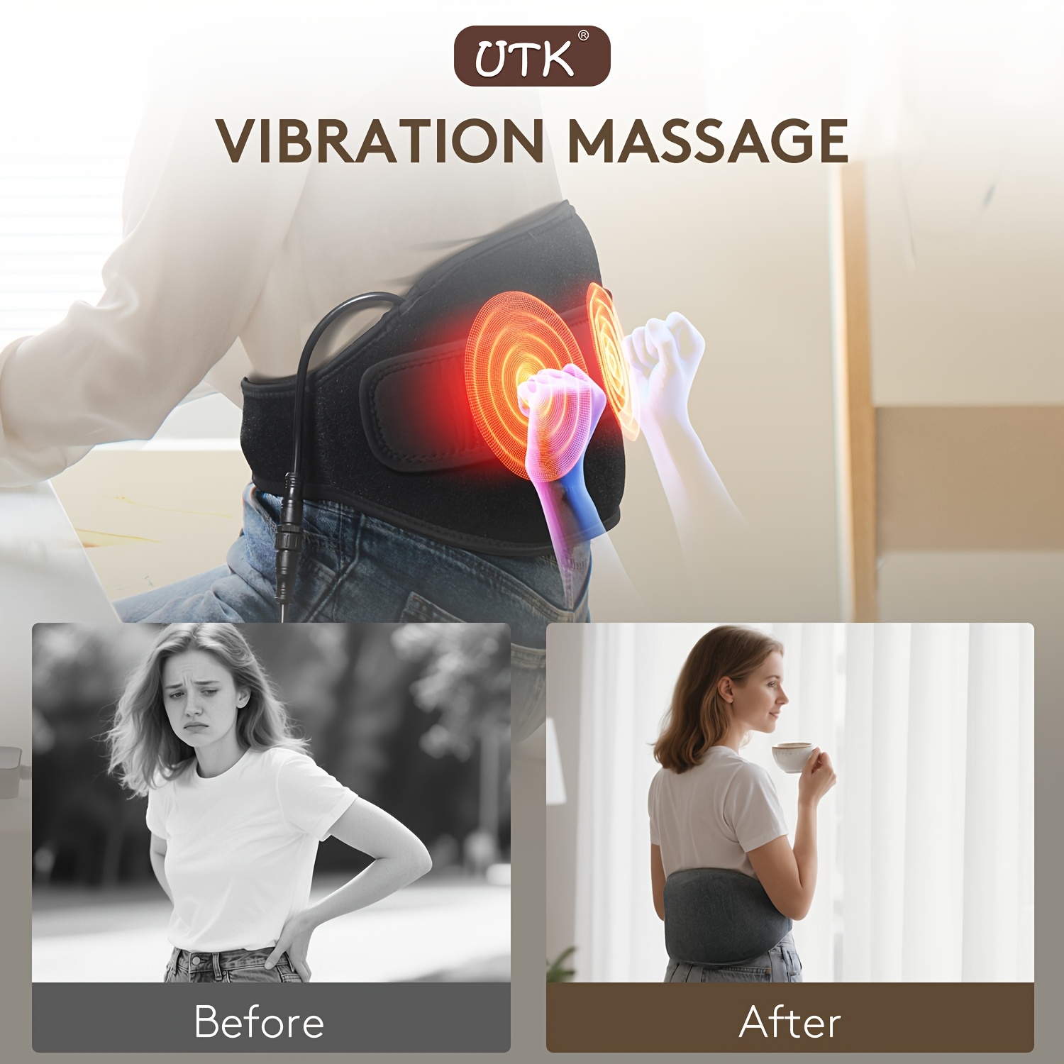 utk stone heating pad for lower adjustable 103 159 f temperature 3 level vibration usb powered   for waist lumbar abdomen   ideal gift   textured surface massager Product details 6