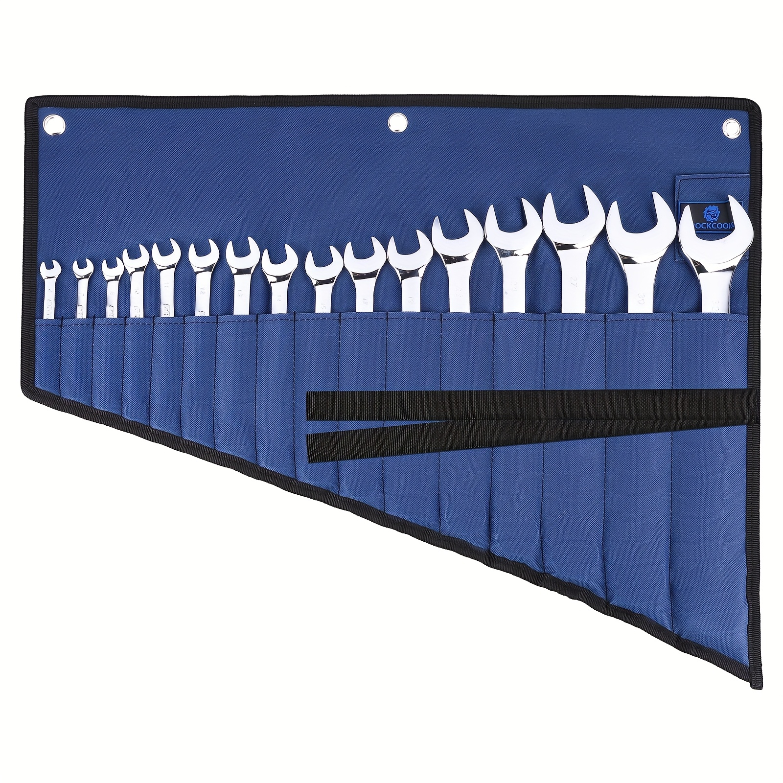 TEMU 1pc Blue Wrench Storage Bag With 16 Slots For Pocket Wrenches, Roll-up Tool Bag Made Of Oxford Cloth And Non-woven Fabric