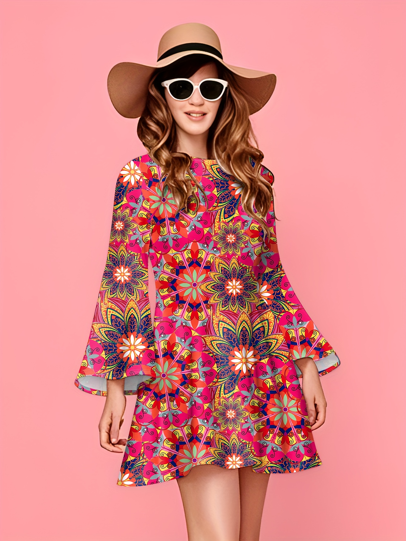 womens retro 60s hippie style a line dress psychedelic - Temu Australia