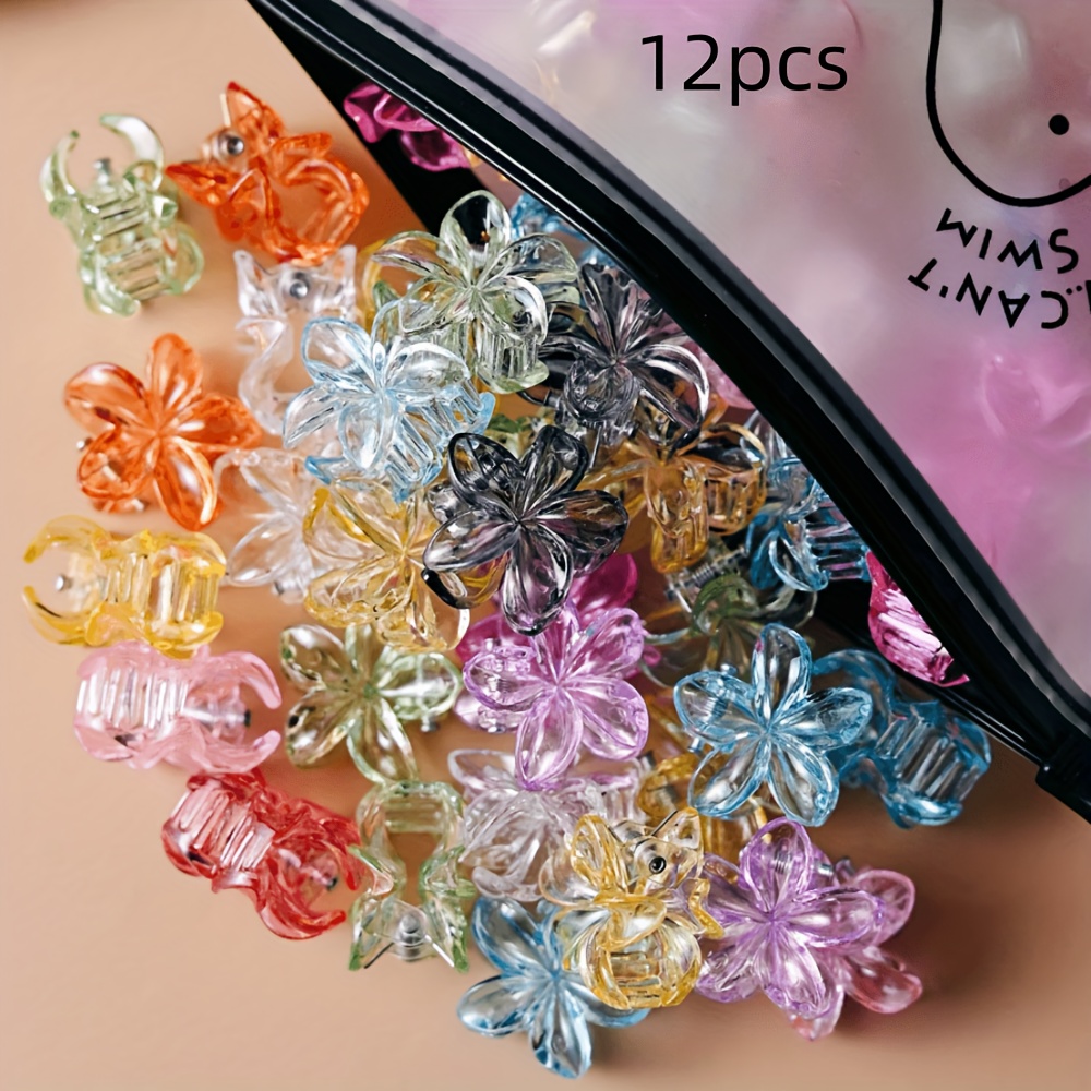 Image of 12/24 Transparent Colorful Mini Flower Hair Clips, Minimalist Cute Side Claw Clips For Bangs, Perfect For Daily Wear And Ideal Gift