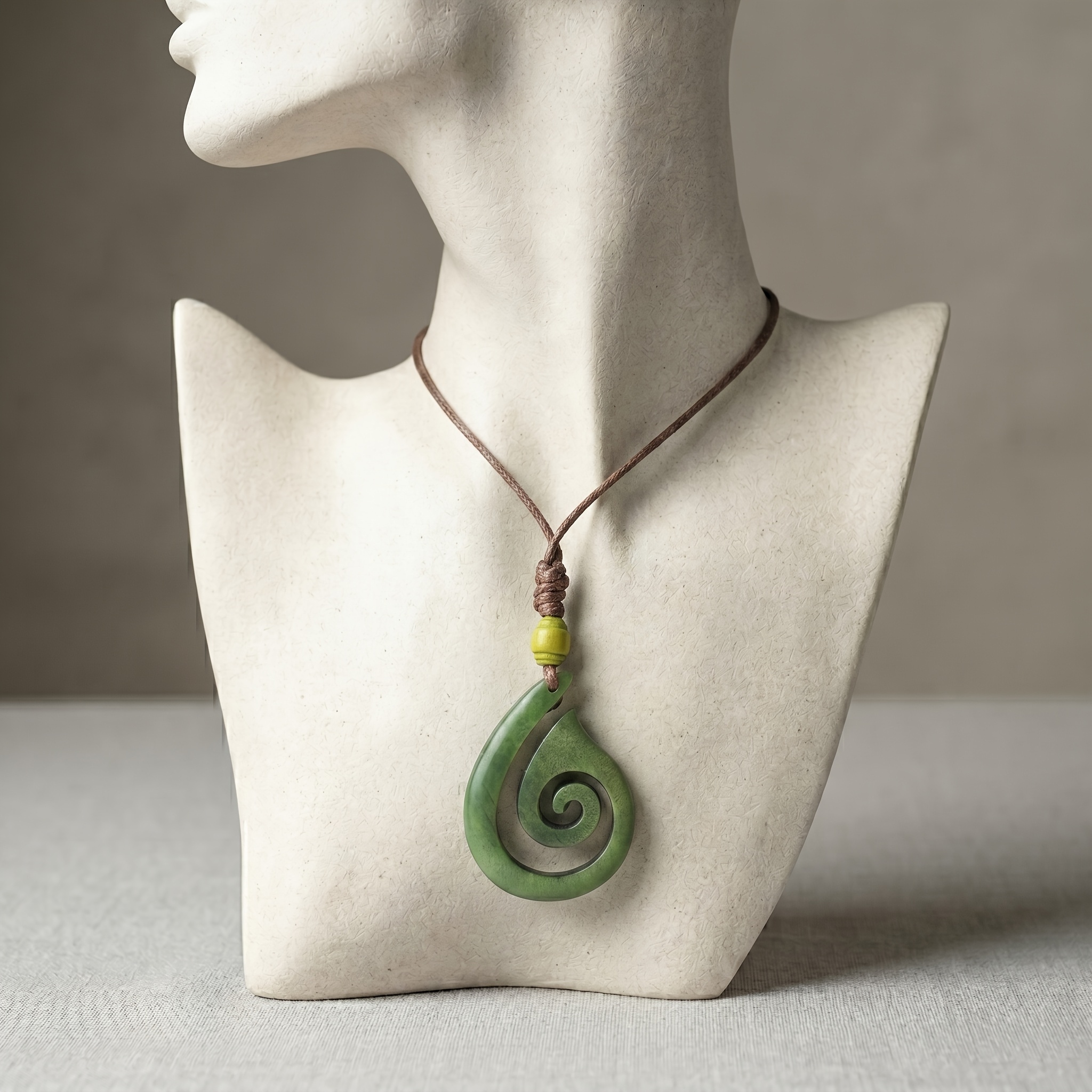 Bohemian Wood Spiral Necklace with Adjustable Wax Knot