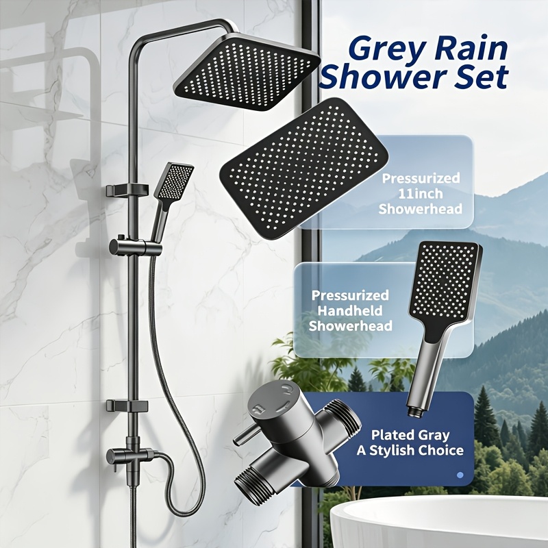 Image of Elegant Rain Shower Set, 8-inch Square And Multi-functional Handheld Shower, Wall-mounted High-pressure Bathroom Shower System With Storage Shelf For Shower Use