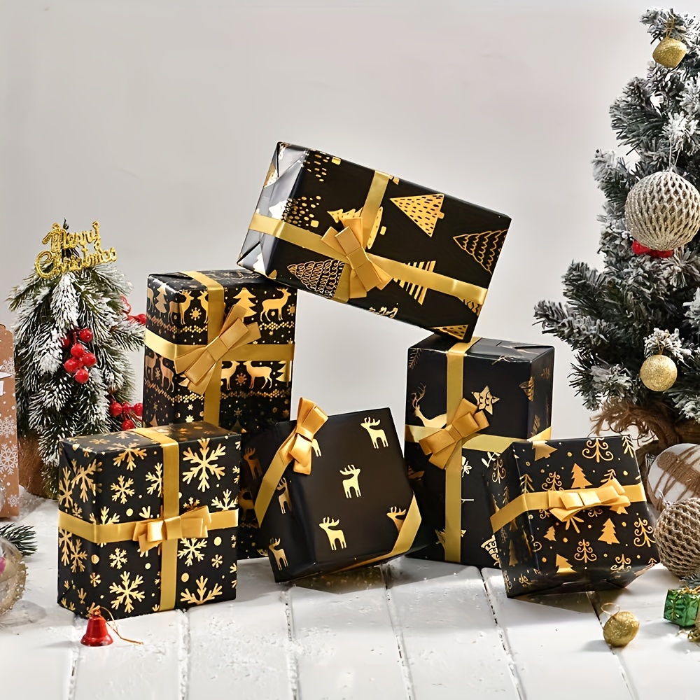 

Lot de 6 Papiers d'Emballage de Noël avec Doré et Noir - pour de Cadeaux de Fête