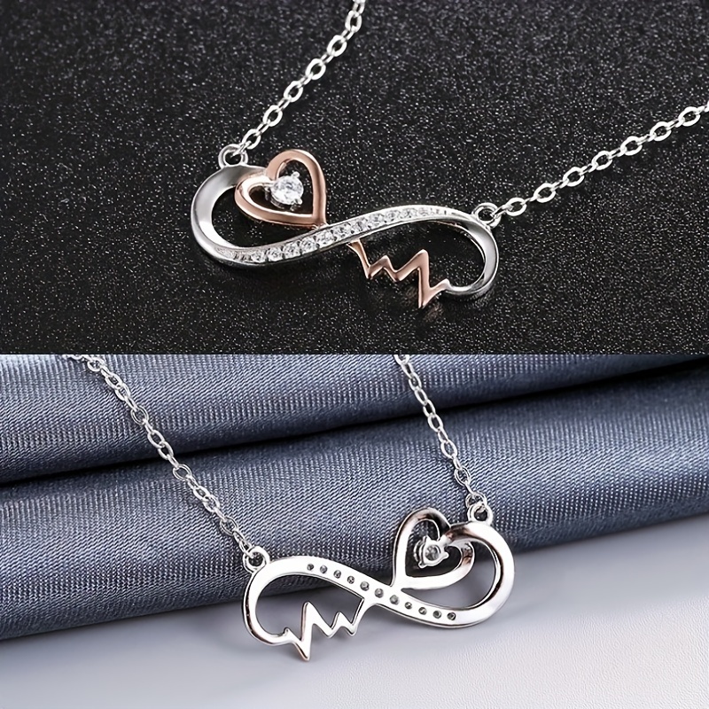 Women's Vintage Boho Infinity Heartbeat Necklace, Silver Plated