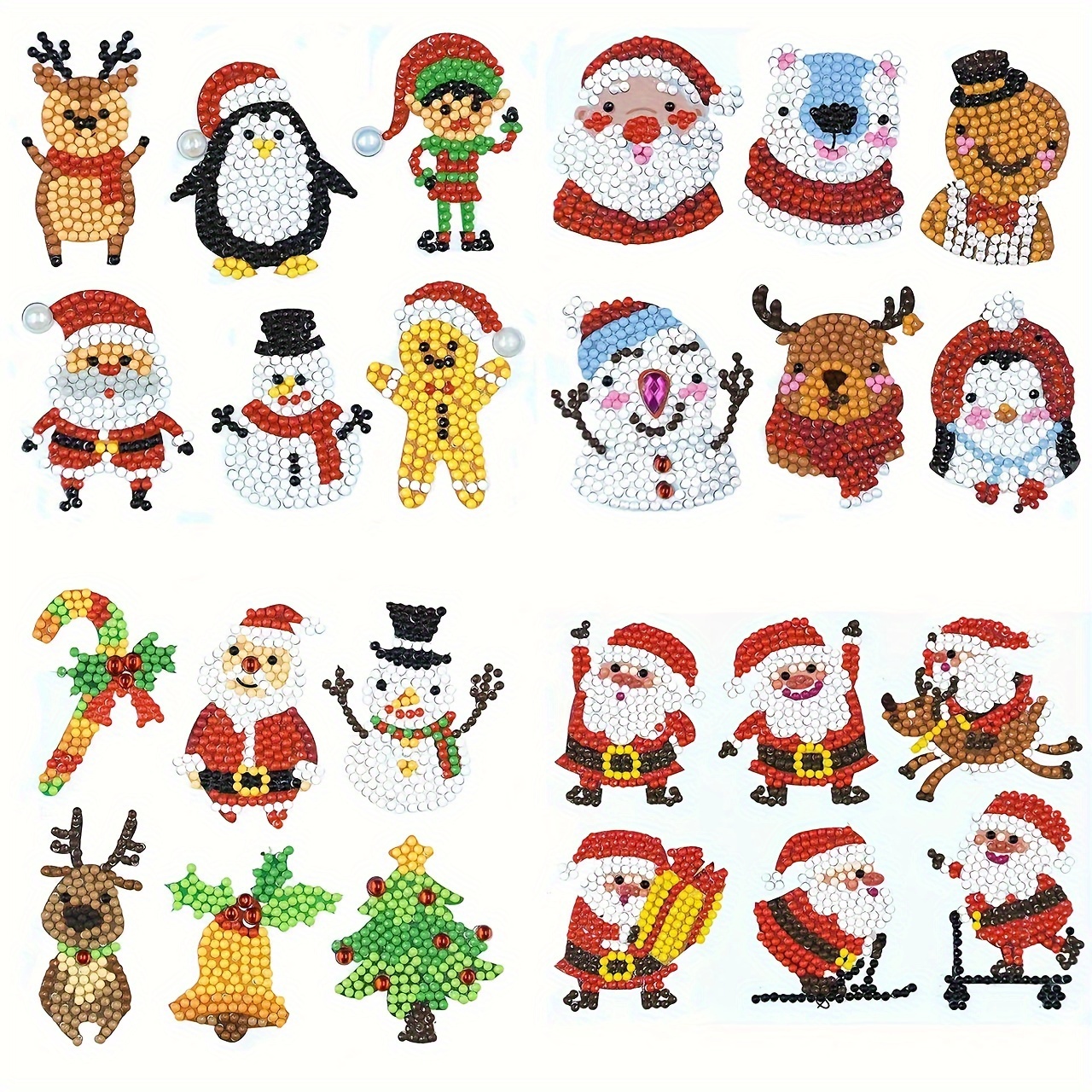 24pcs Santa Claus Diamond Painting Handmade Diy Christmas Gift Sticker Combination Sticker