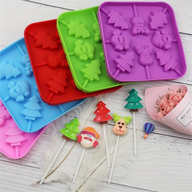 

Christmas Reindeer & Santa Lollipop Silicone Mold - 8 Cavities, Food-grade, Reusable For Diy Mousse, Chocolate, Cookies, Soap, Ice