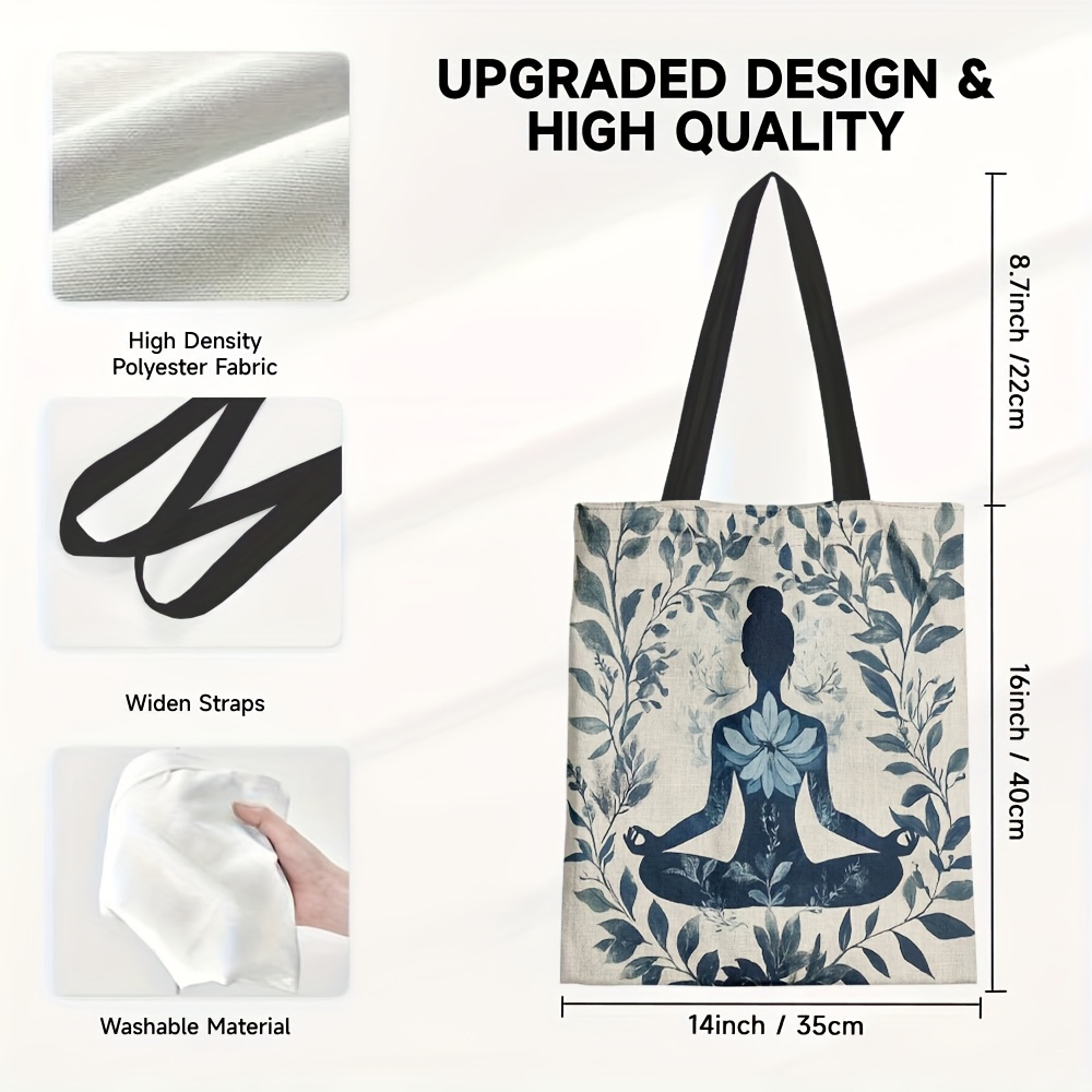 Image of 1pc Women' Elegant Yoga Meditation Tote Bag With Zen Silhouette Print - Spacious Casual Women' Bag Suitable For Yoga Classes, Beach, School, Reusable Grocery Bag