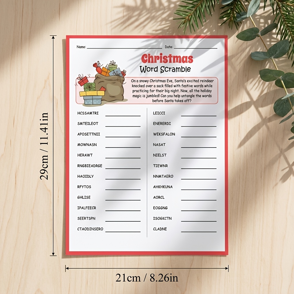 Christmas Word Scramble Game Cards, 1pc/20pcs/30pcs