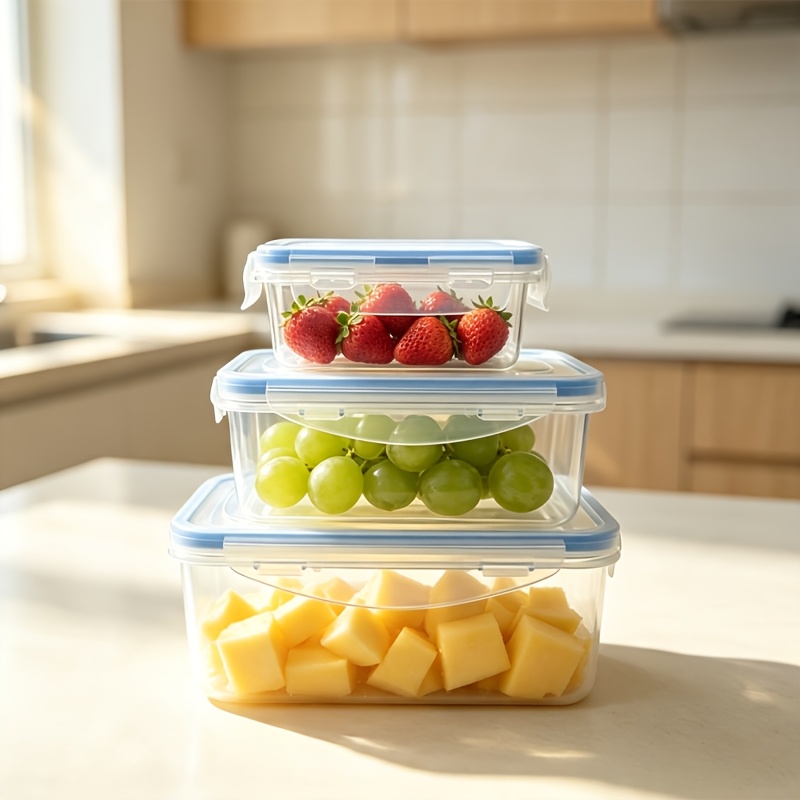 TEMU 6pcs Set Of Airtight Food Storage Containers (3pcs Containers And 3pcs Lids), Fruit Storage Containers, Transparent Food Storage Containers,