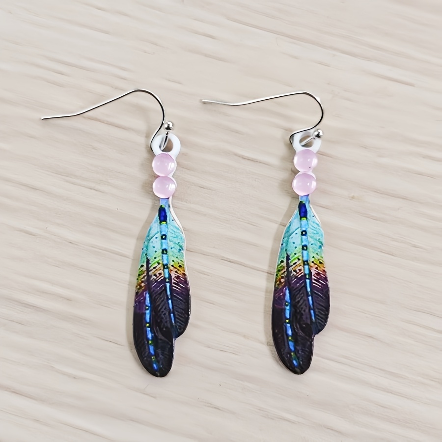 TEMU 2pcs Fashion Colorful Feather Earrings And Earrings Christmas Gifts For Relatives Daily Gifts For, For Teenager