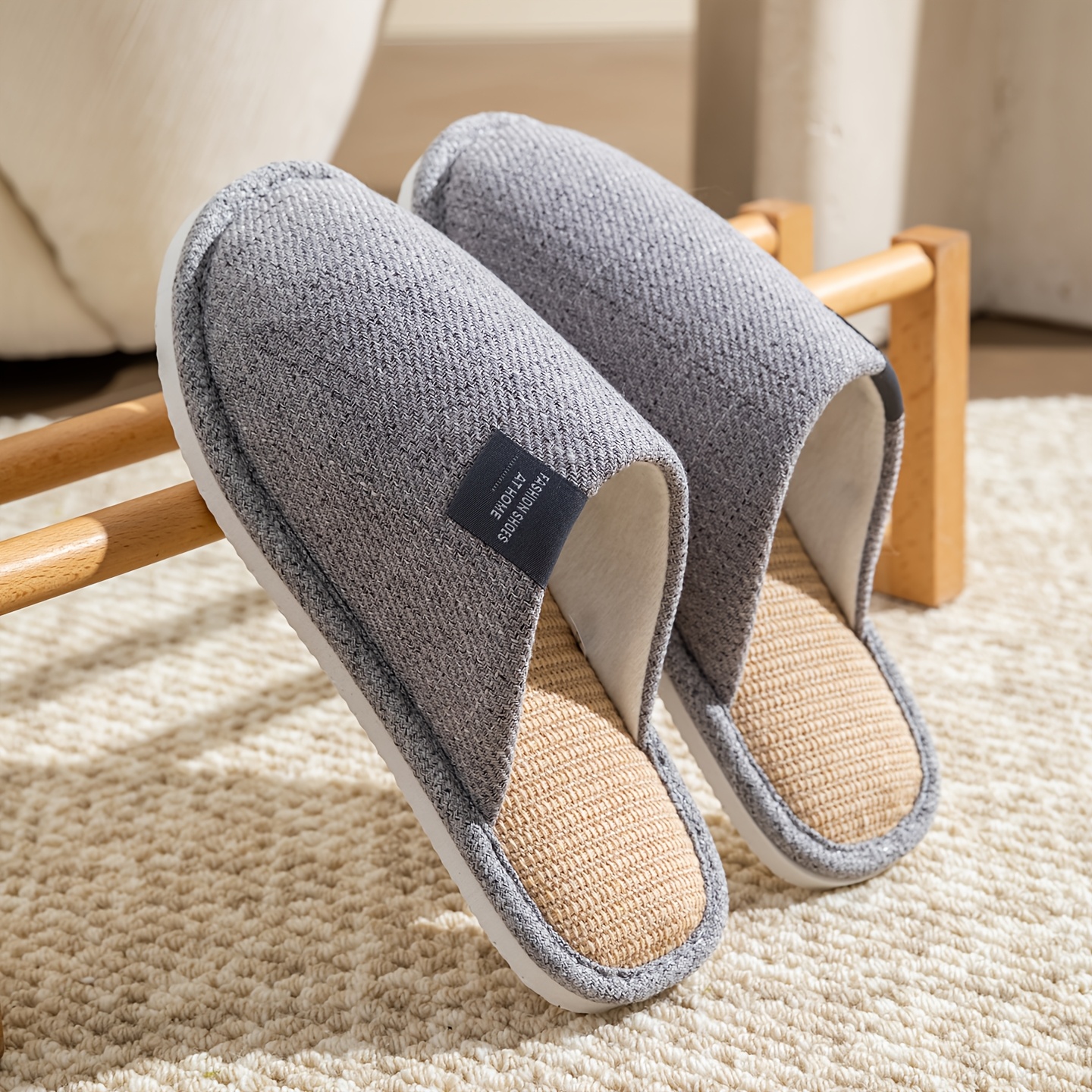 TEMU Unisex Home Slippers For Spring And Autumn, Indoor Soft-sole Breathable Comfortable Slip- Shoes For Men, Lightweight Flat Floor Shoes
