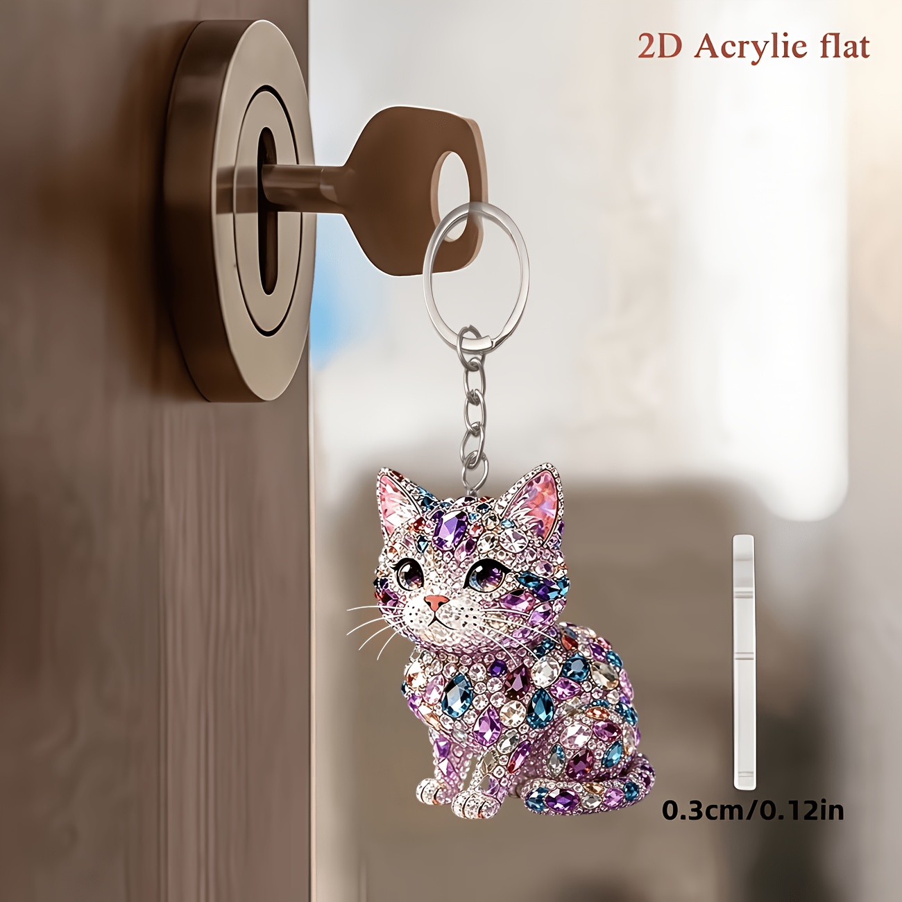 TEMU 2d Flat 1pc Cat Keychain, Multi-functional Acrylic Key Ring, Suitable For Car Keychains And Backpack Decorations, Valentine's Day Gift, Women's