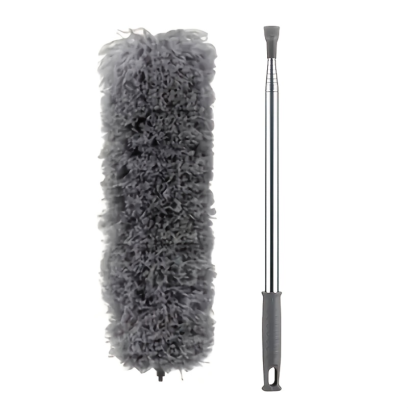 TEMU Extendable Microfiber Dusting Brush With Head - Adjustable & Reusable, Washable & Battery-free Cleaning Tool With Ergonomic Handle, Stainless