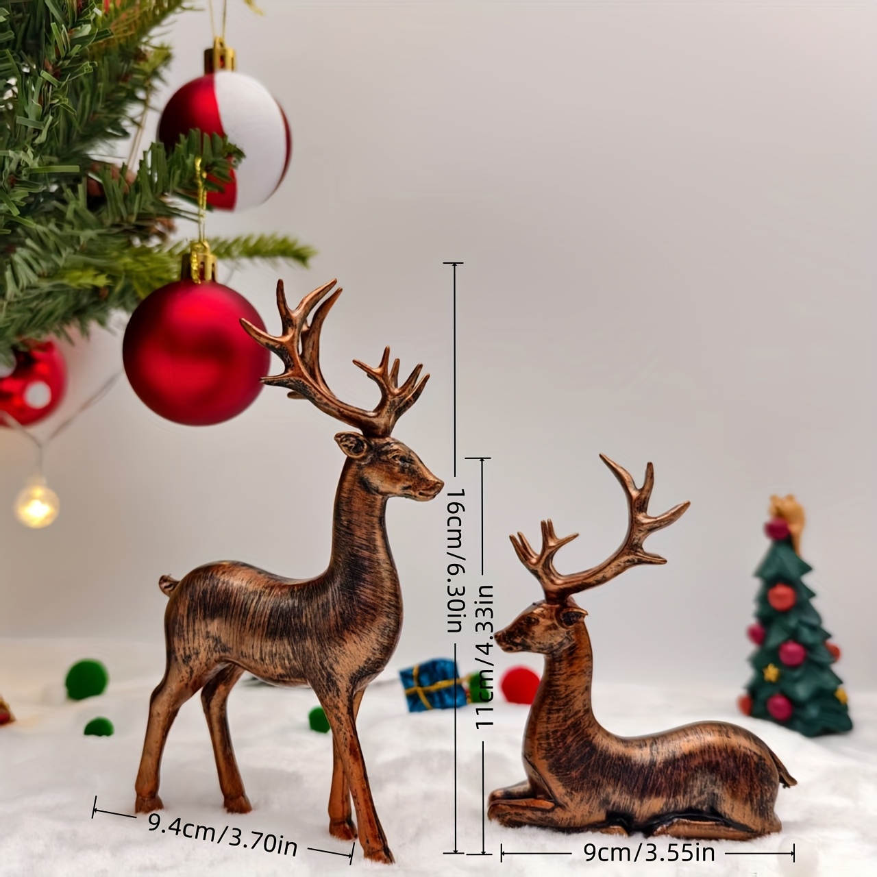 TEMU 2 Specifications, Vintage Bronze Christmas Reindeer Statue Ornament, Christmas Decoration Ornament, Christmas, Valentine's Day, Thanksgiving New