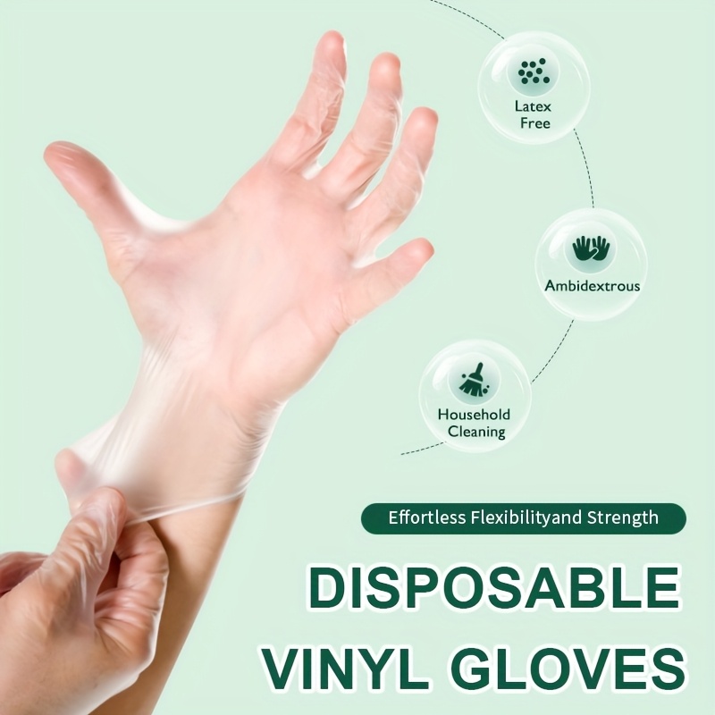 100 200pcs vinyl transparent gloves latex free powder free textured   non slip suitable for food preparation household cleaning cooking meal preparation kitchen cleaning restaurant service   making