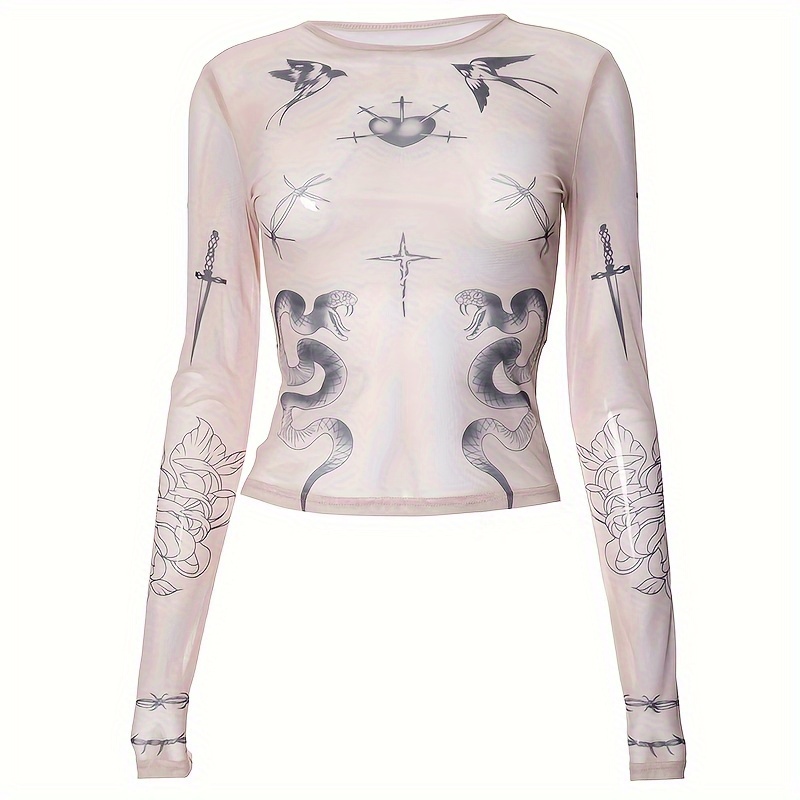 womens sheer mesh crop tattoo print summer short - Temu Kuwait