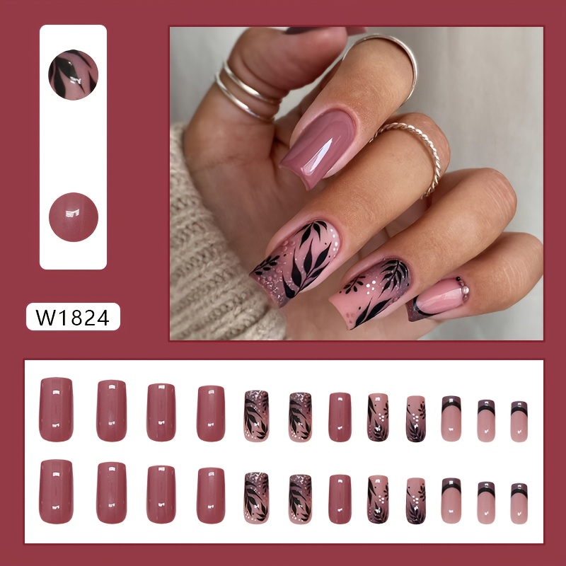 European Medium-length Purple Leaf Design Glitter, Versatile And Skin, Ins-style European And Nail Tips