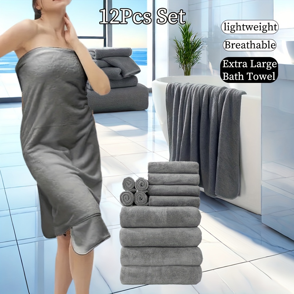 

12pcs Microfiber Towel Set - 300gsm, Extra Large Bath Towels, Quick-dry, Absorbent, 85% Polyester 15% Nylon, Knit Fabric, Ideal For Bathroom, Shower, Hotel - Options, Wash Cloths