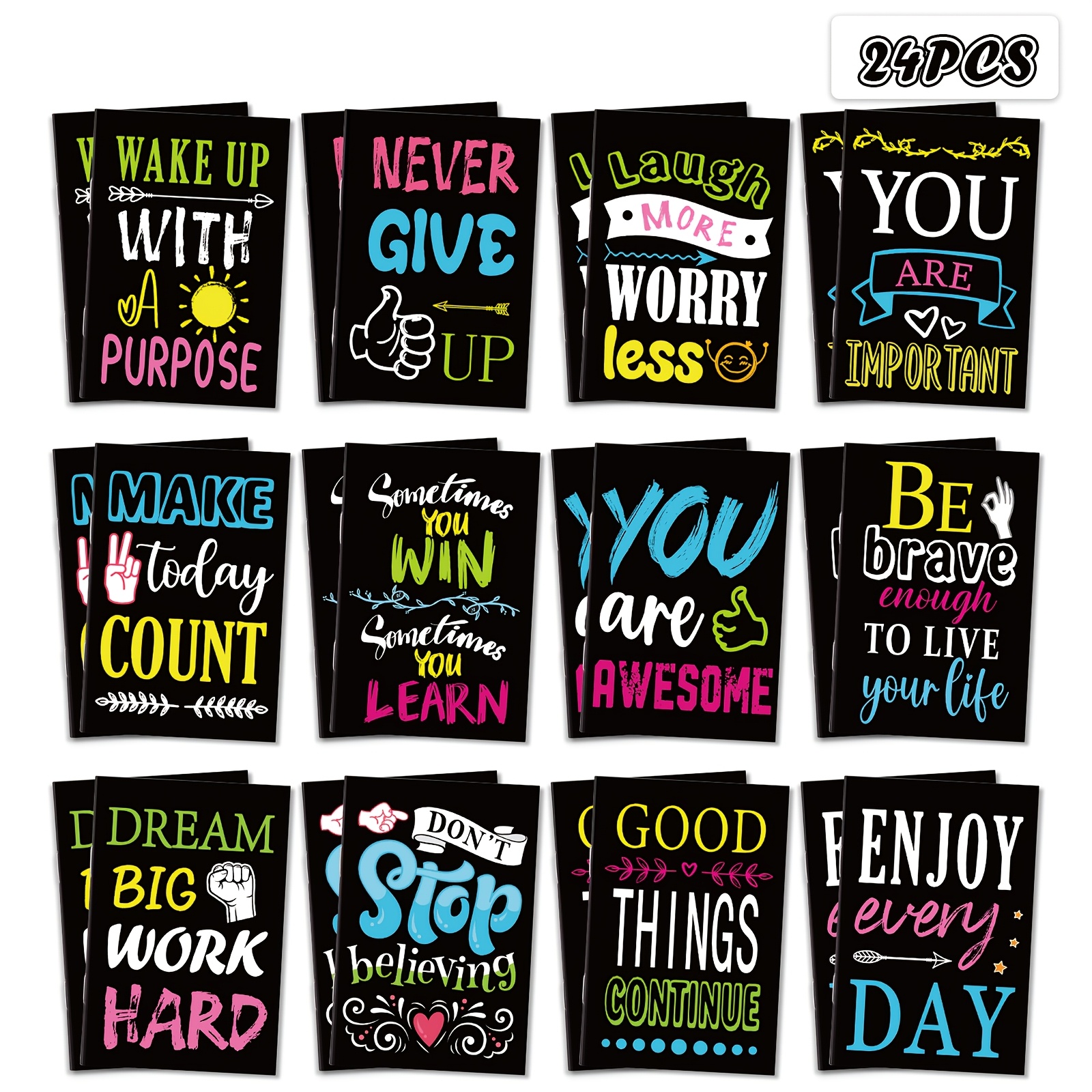 Image of 24pcs Mini Inspirational Notebooks Party Favors - Motivational Journals Pocket Notepads Bulk For Appreciation, Graduation Office Gifts Party Supplies (12 Styles)