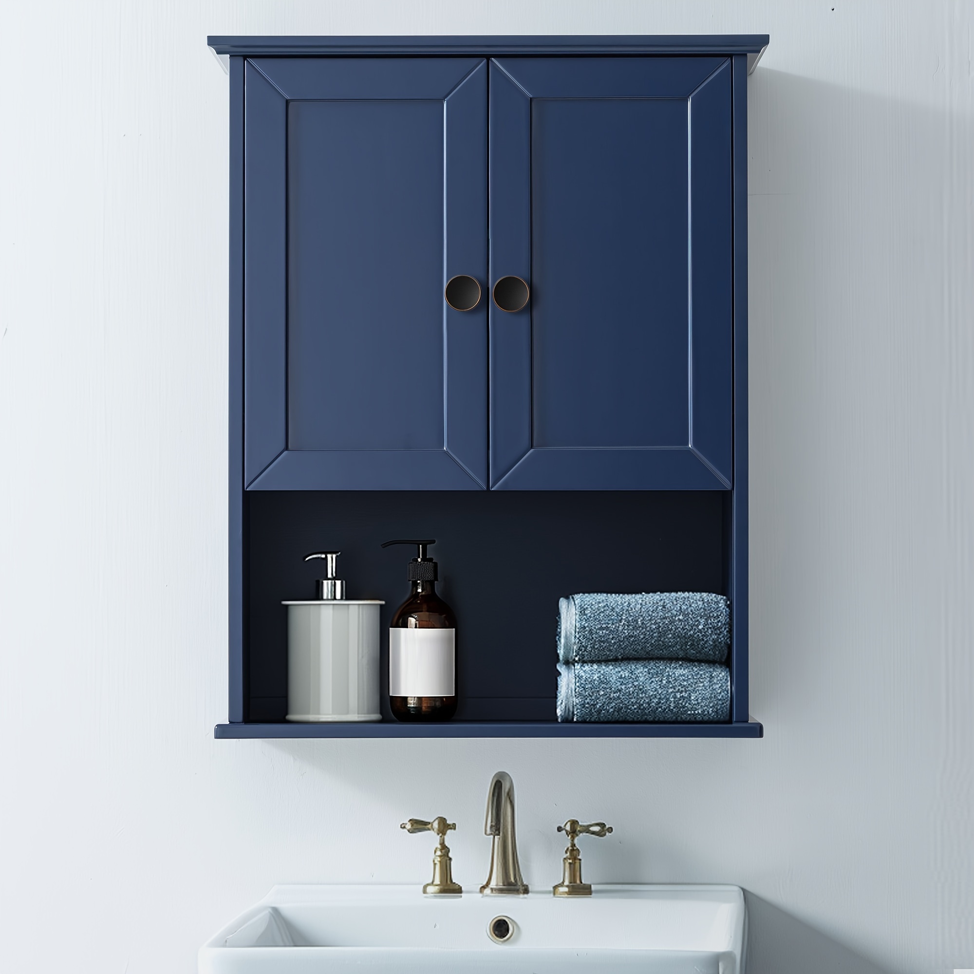 

Blue Medicine Cabinet, Wall Mounted Cabinet 24x30 Inch Wooden Over The Toilet Storage Cabinets With 2 Doors, Above Toilet Storage Hanging Cabinets For Bathroom Laundry Room Bedroom Kitchen Cupboard