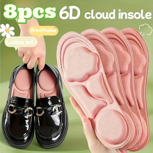 4 pairs 8pcs unisex 6d insoles thickened soft breathable shock absorbing support for high heels sneakers casual shoes random color and pattern