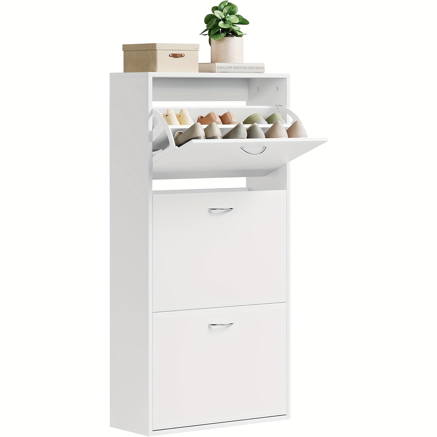 Image of 1pc Shoe Cabinet With 3 Folding Drawers, Shoe Cabinet With Shelves And Adjustable Dividers, Holds 14-18 Pairs Of Shoes, Suitable For And Living Rooms, Mordern Style, 58 X 118cm