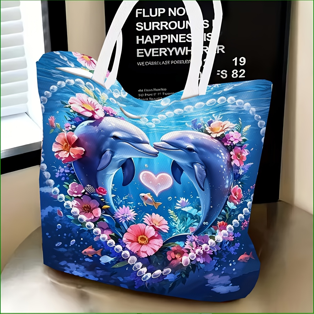 TEMU 1pc Exquisite Shoulder Bag, Dolphin Wreath Heart Pattern Women' Shoulder Bag, Multifunctional, Handbag, Clutch, Evening Bag, Travel Essential,