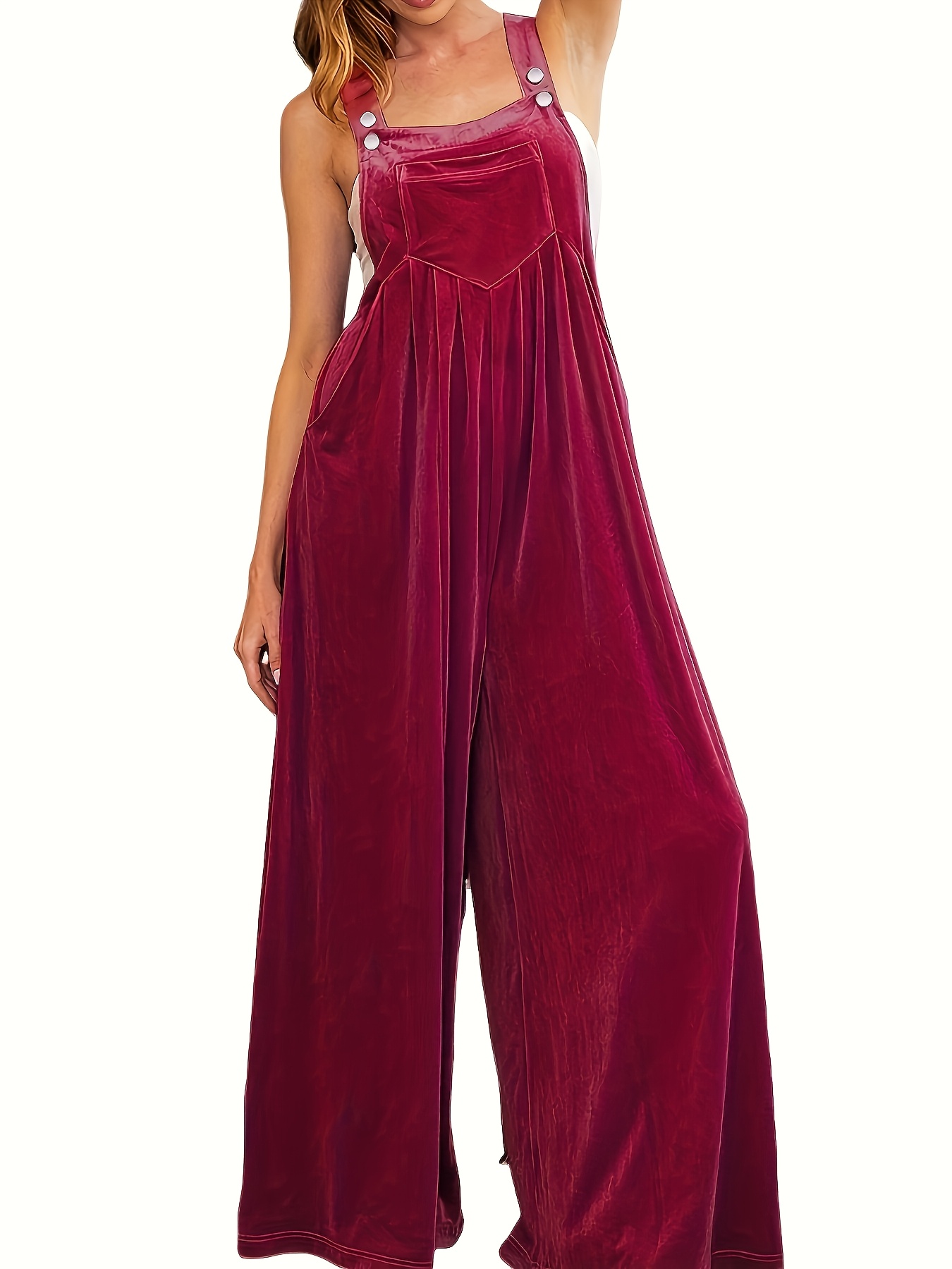 burgundy overalls dress Retro Stage Vintage Inspired Academic Style Jumpsuit Outfit main image 1