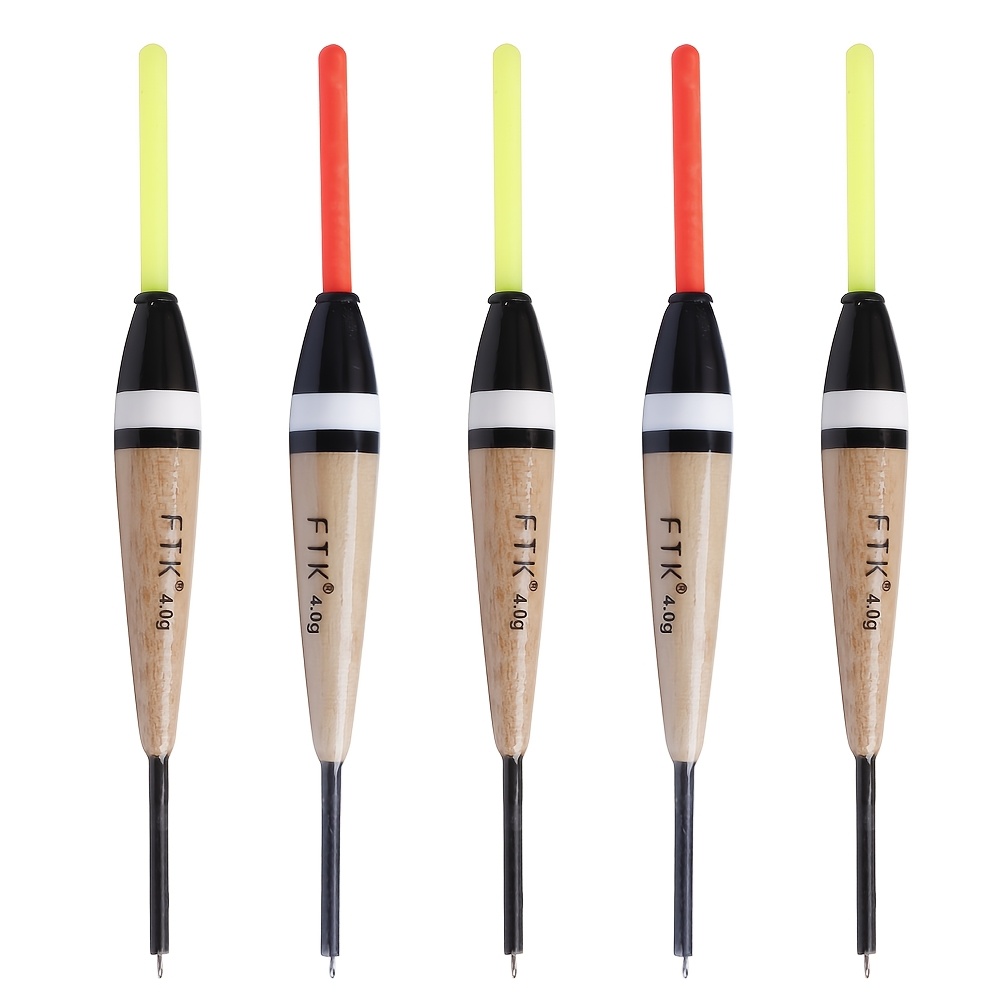 Ftk 5pcs Set: 0.035oz, 0.0705oz, 0.106oz, 0.141oz, Balzhan Wood & Copper Fishing Float Set Mixed Sizes Carp Floats Fishing-specific Color Scheme, Without Battery