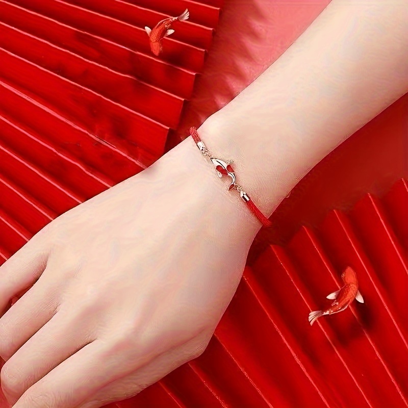

Red Rope Koi Charm Bracelet For Girls, Lucky New Year's Gift