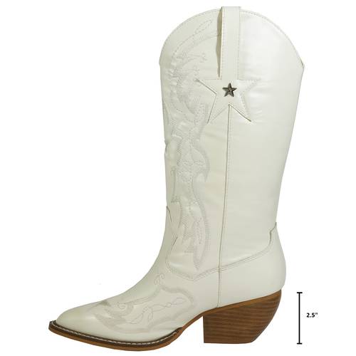 womens western cowboy boots flame embroidery block heel pointed toe calf booties
