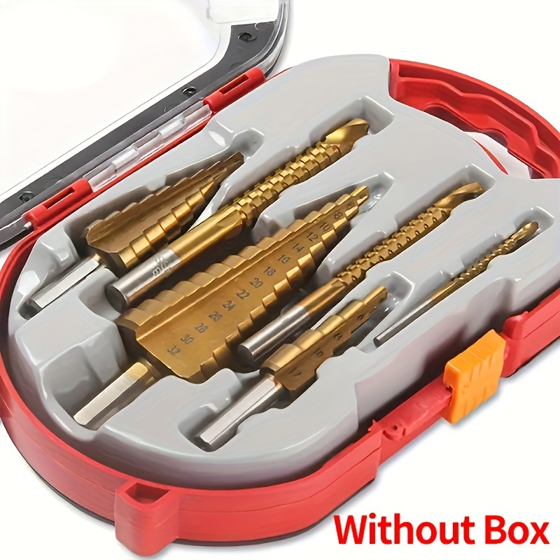 

6-piece Titanium Step Drill Bit Set, Mixed Sizes 4-12/4/4-32mm And 3/6/8mm, Non-electric Versatile Shank Hole Cutter For Woodworking And , With Convenient Storage Case