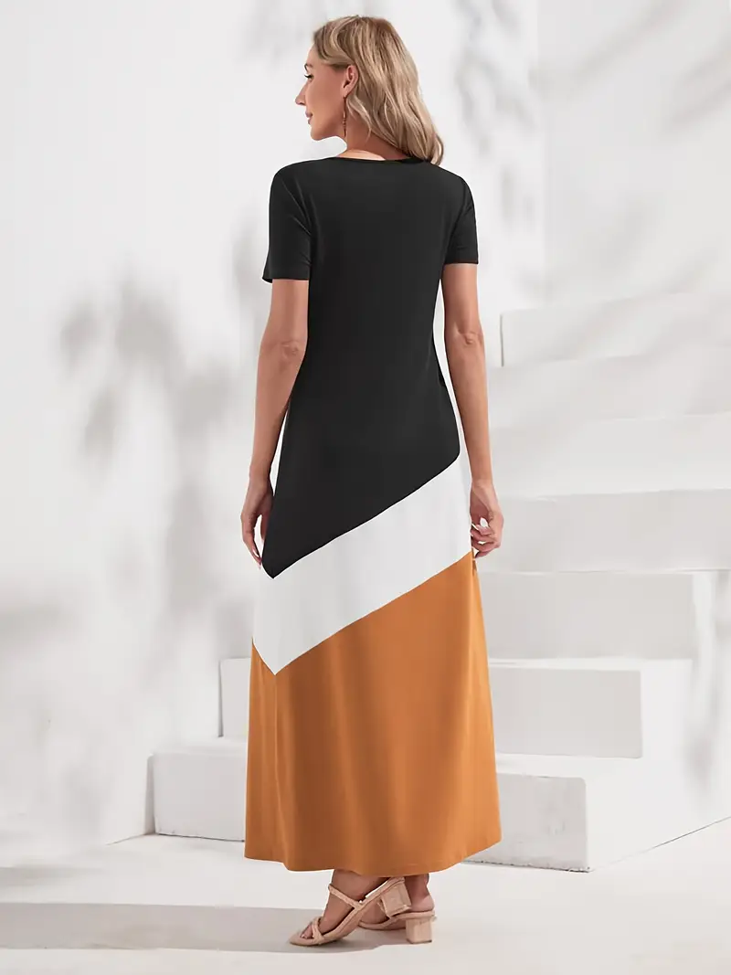 color block t shirt dress Colorblock T-shirt Dress With Denim Belt Accent