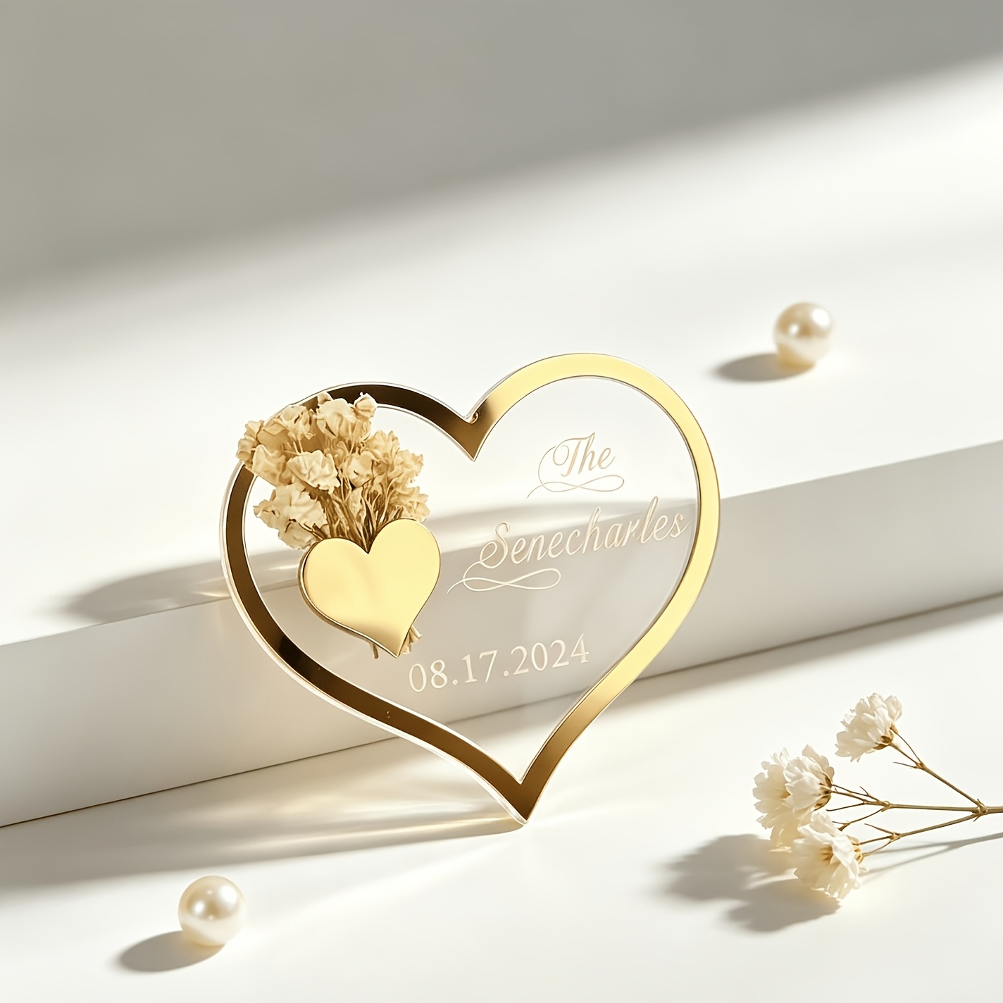 TEMU Custom Personalized Double-layer Heart-shaped Wedding Gift Tag, Customizable Engraving Of Name And Date, With Magnetic Feature, Suitable For