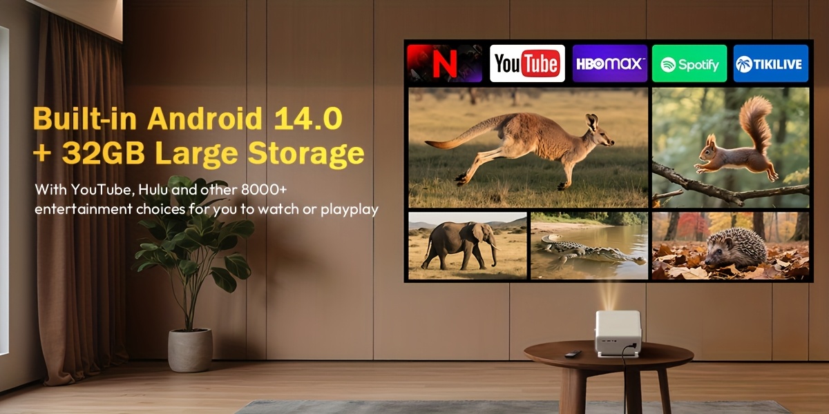 XGODY Android 14 Проектор, Нативен 1080P & Поддръжка на 8K, Gimbal A6Pro, 650ANSI Яркост, Автофокус и Корекция на Кейстоун, Три Режима на Яркост (Стандартен/Висока Яркост/Защита на Очите), Домашно Кино Видео Проектор за Открито, Подаръци за Свети Валентин, Рожден Ден, Ден на Майката, Ден на Бащата